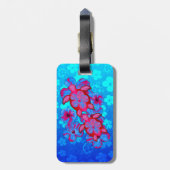 Honuの熱帯カメおよびハイビスカスの花 ラゲッジタグ (裏面縦)