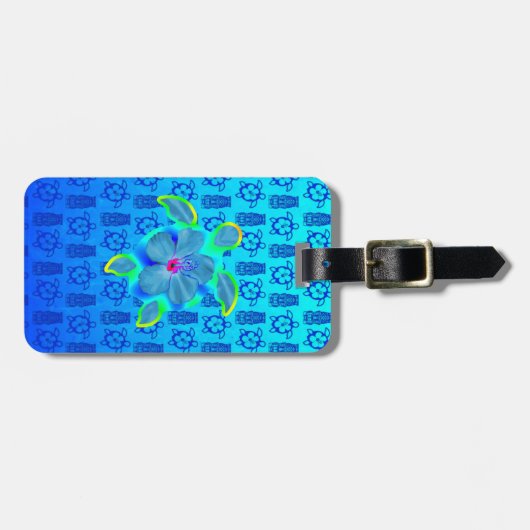 Honuの熱帯カメおよびハイビスカス ラゲッジタグ (正面横)