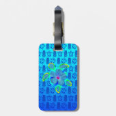 Honuの熱帯カメおよびハイビスカス ラゲッジタグ (裏面縦)