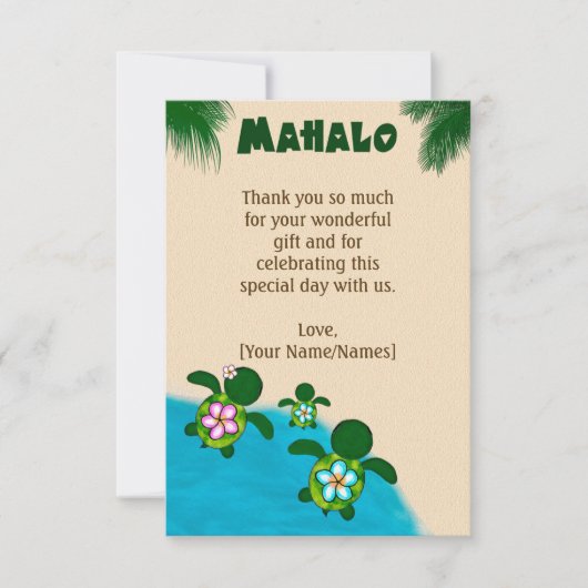 Honuの男の赤ちゃんのウミガメは平らな青#281感謝していしています サンキューカード (正面)