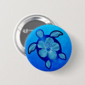 Honuの青いカメおよびハイビスカス 缶バッジ (正面&裏面)