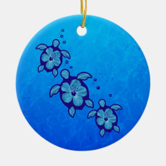 Honuの3匹の青いカメ セラミックオーナメント (正面)