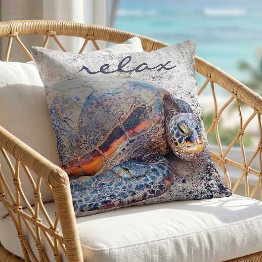 Honu Hawaiian Sea Turtle Photo Relax Script Bold クッション