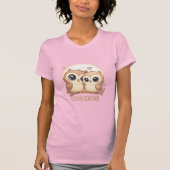 HOO HOOS - 月の下のかわいいちびフクロウのペア Tシャツ (正面)