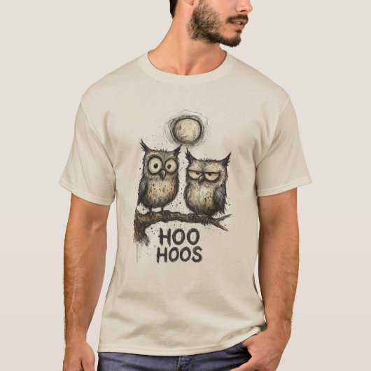 HOO HOOS Grunge Owl Illustration – Sketchy Ink Tシャツ (正面)