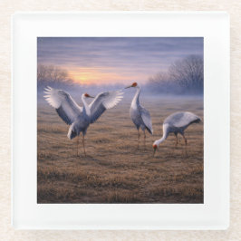 Hooded Cranes in Winter -  ガラスコースター