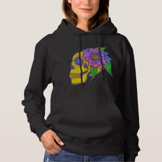 Hoodie With Abstract Yellow Skull and Flower Art パーカ