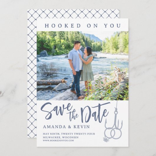 Hook on You魚釣り写真Save The Date Card セーブザデート (正面/裏面)