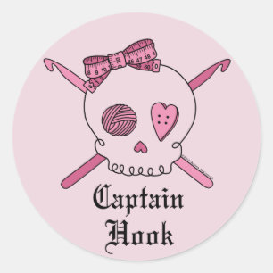 Hook Skull大尉及びかぎ針編みホック(ピンクの背部) ラウンドシール