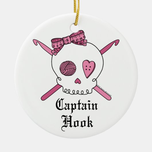 Hook Skull大尉及びかぎ針編みホック(ピンク) セラミックオーナメント (正面)