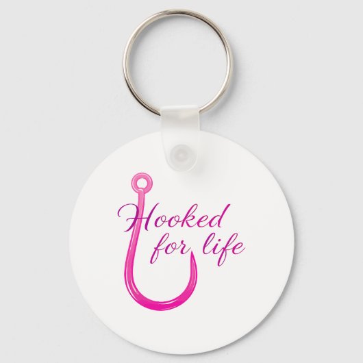 Hooked for Life Pink Fishing Hook キーホルダー (正面)