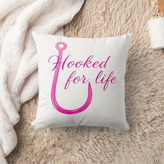 Hooked for Life Pink Fishing Hook クッション (ブランケット)