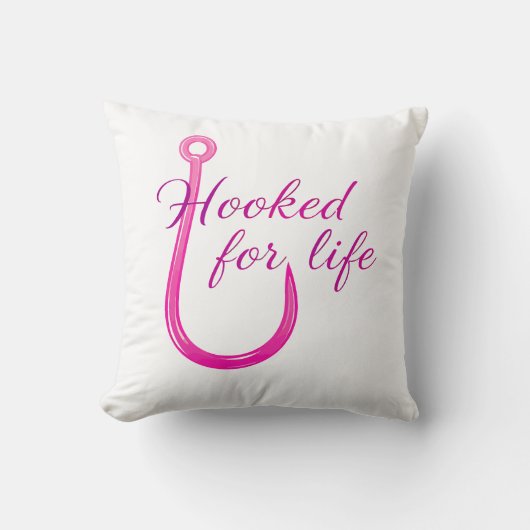 Hooked for Life Pink Fishing Hook クッション (正面)