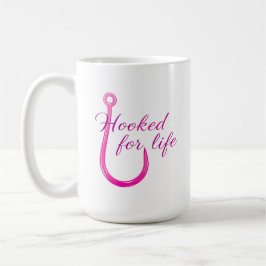 Hooked for Life Pink Fishing Hook コーヒーマグカップ