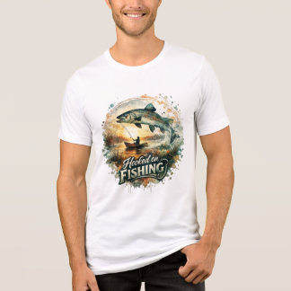 Hooked on Fishing Vintage Watercolor Fisherman Sun トライブレンドＴシャツ