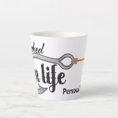 "Hooked On Life" hook illustration, personalize カフェラテマグ (正面)