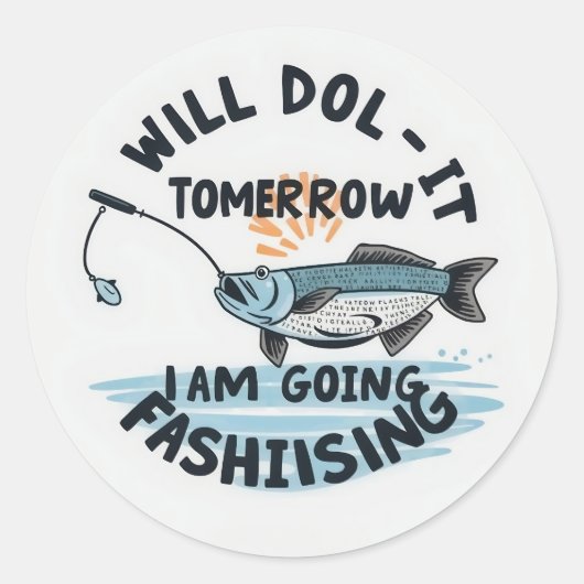 Hooked on Tomorrow: A Whimsical Fishing Adventure" ラウンドシール (正面)