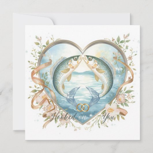 Hooked on you fishing lovers Wedding  Watercolor 招待状 (正面)