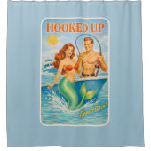 Hooked Up Retro Pin-Up Mermaid | Fishing Boat Blue シャワーカーテン (正面)