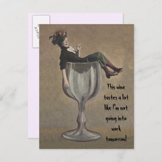 hookyのおもしろいのパーティガールの郵便はがきを言うおもしろいなワイン インビテーションポストカード (正面/裏面)