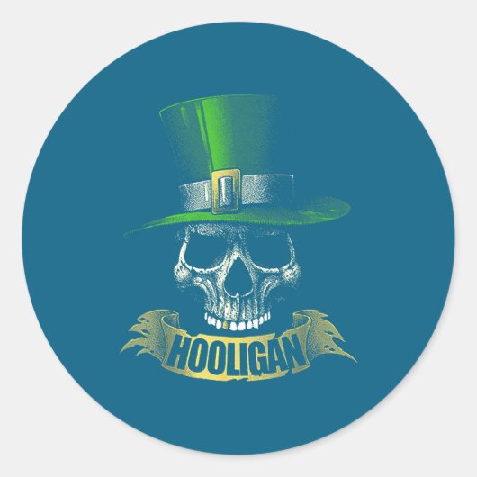 Hooligan Skull Funny Iri-shirt  ラウンドシール (正面)