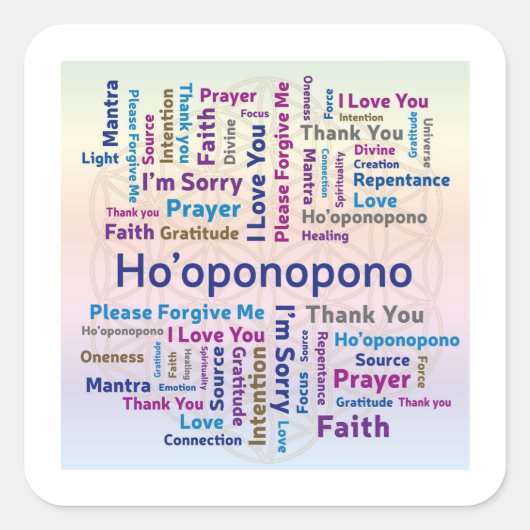 Ho'oponopono Word Cloud - Mantra - Self Love スクエアシール (正面)