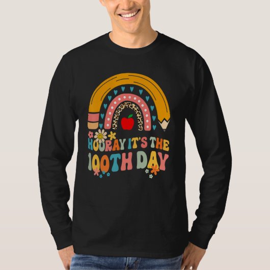 Hooray It's The 100th Day Groovy Rainbow 100 Days  Tシャツ (正面)
