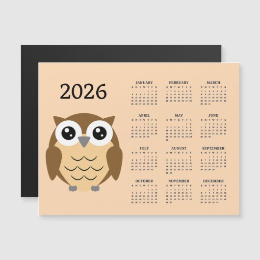 Hoot Owl 2026 Calendar Magnetic Card (正面/裏面)