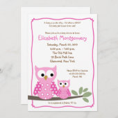 HOOT OWLSピンクの女の子ベビーシャワー5x7 招待状 (正面/裏面)