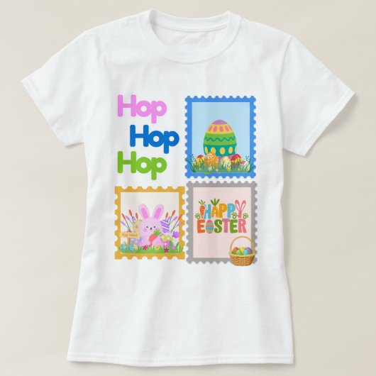 Hop Hop Hop Cute Easter Collage T Shirt Tシャツ (デザイン正面)