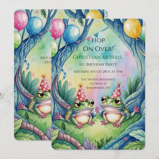 Hop On Over Birthday Party 招待状 (正面/裏面)