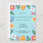 Hop on Over Easter Brunch Egg Hunt Bunny Floral 招待状 (正面)