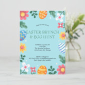 Hop on Over Easter Brunch Egg Hunt Bunny Floral 招待状 (スタンド正面)