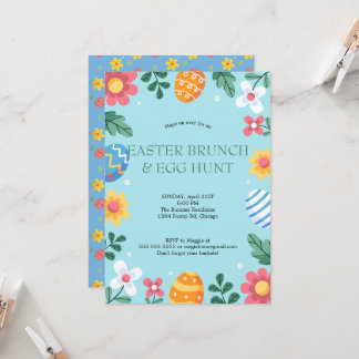 Hop on Over Easter Brunch Egg Hunt Bunny Floral 招待状
