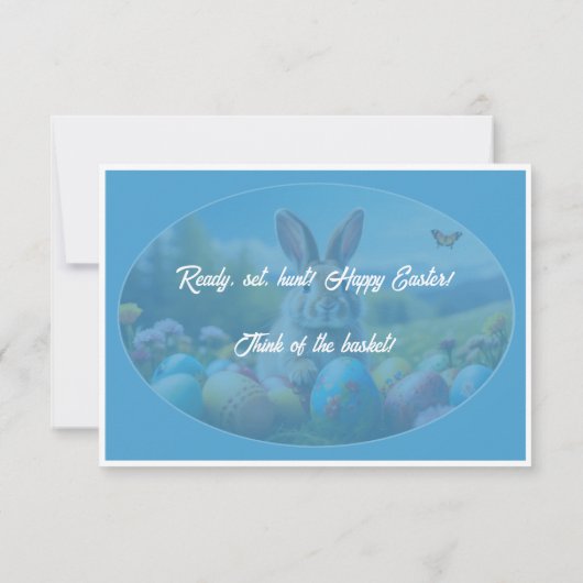 Hop on Over Egg Hunt Brunch Easter Rabbit blue -  招待状 (裏面)