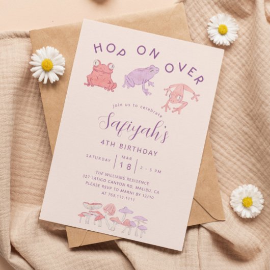 Hop On Over Frogs Girl Birthdayパーティー 招待状