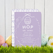 Hop on Over Lavender Bow Bunny Baby Shower 招待状