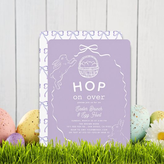 Hop on Over Lavender Bow Bunny Easter Brunch 招待状