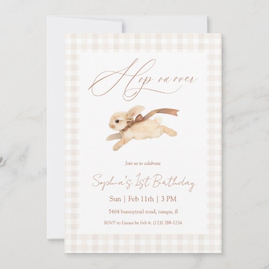 Hop on Over Running Bunny Birthday 招待状 (正面)