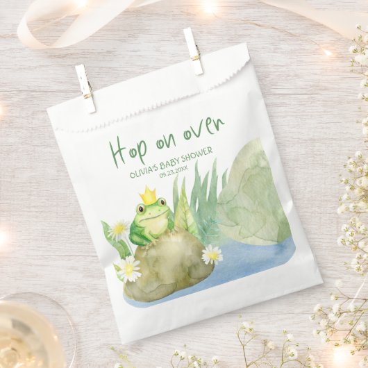 Hop on over Water colorプリンセスカエル赤ちゃんシャワー フェイバーバッグ (クリップ留めされた状態)