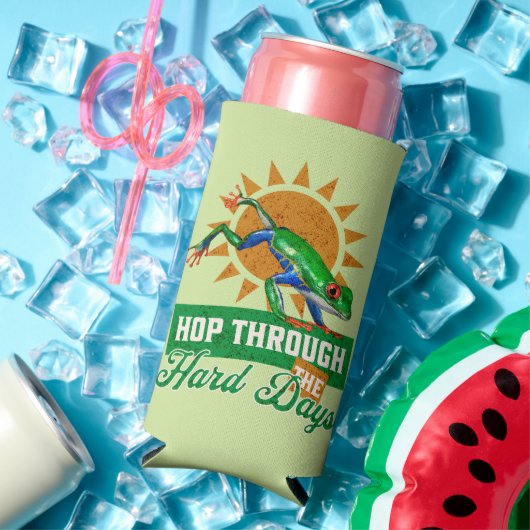 Hop Through the Hard Days Amazon Tree Frog スリム缶クーラー (インサイチュ 夏)