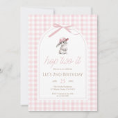 Hop Two It Pink Gingham Bunny 2nd Birthday 招待状 (正面)