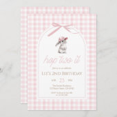 Hop Two It Pink Gingham Bunny 2nd Birthday 招待状 (正面/裏面)