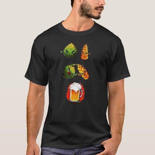 hop, wheat, beer. dbz satira fusion tシャツ (正面)