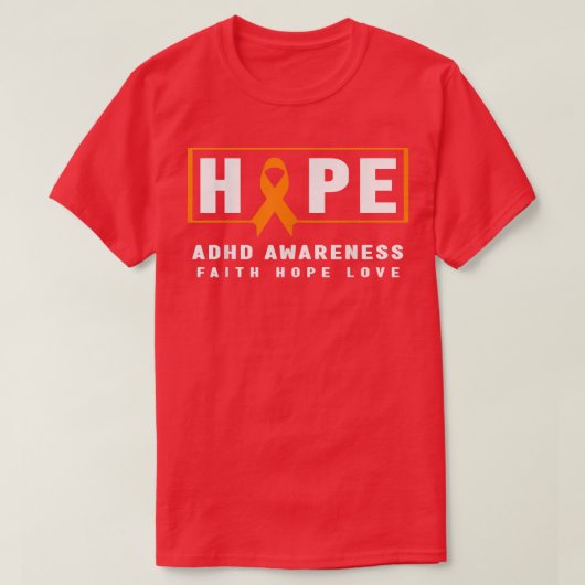 Hope ADHD認識度シャツ – Orange Ribbon, ADHD Aw Tシャツ (デザイン正面)