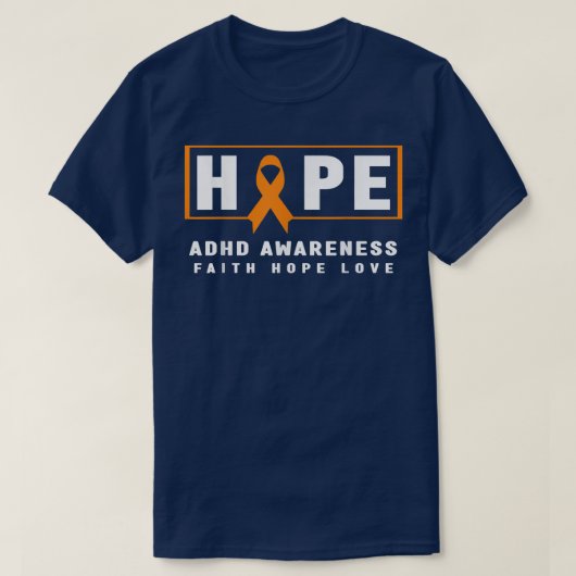 Hope ADHD認識度シャツ – Orange Ribbon, ADHD Aw Tシャツ (デザイン正面)