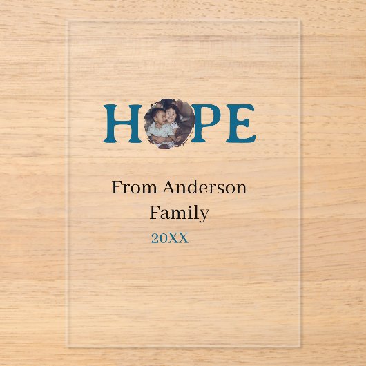 Hope blue holidays bold letter kids photo name yea アクリル招待状 (正面)