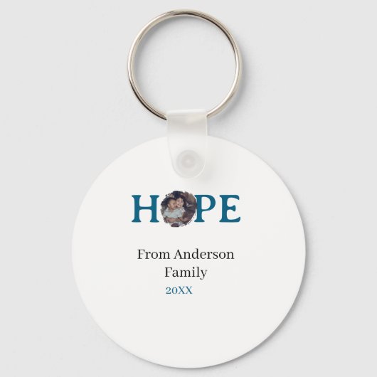 Hope blue holidays bold letter kids photo name yea キーホルダー (正面)