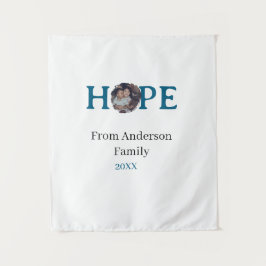 Hope blue holidays bold letter kids photo name yea タペストリー