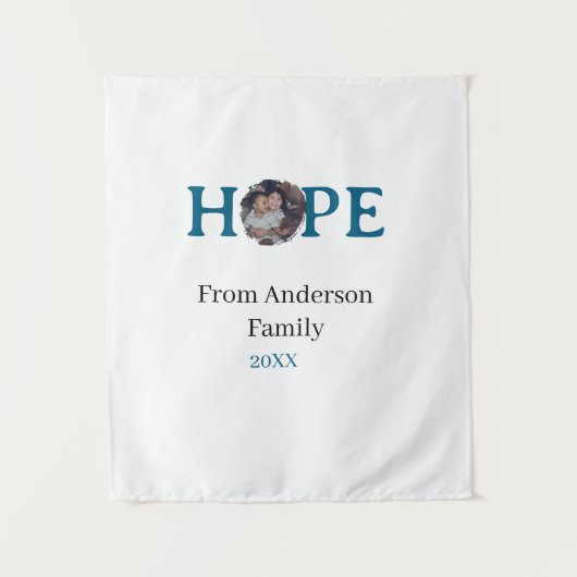 Hope blue holidays bold letter kids photo name yea タペストリー (正面)